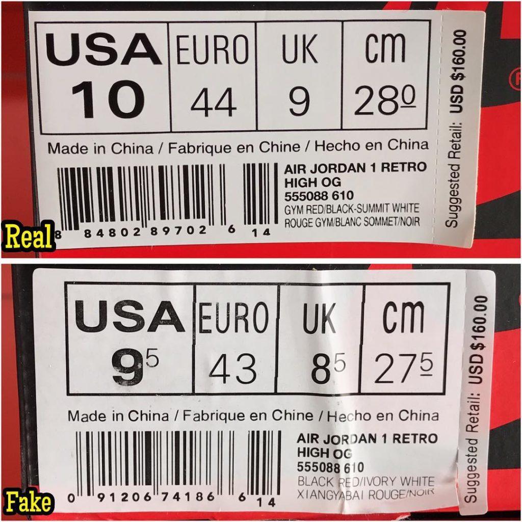 aj1 bred toe real fake boxlabel