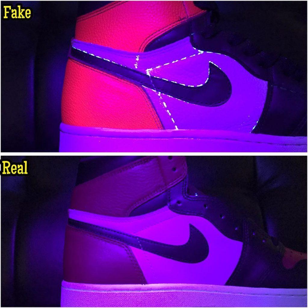 aj1 bred toe real fake sideUV