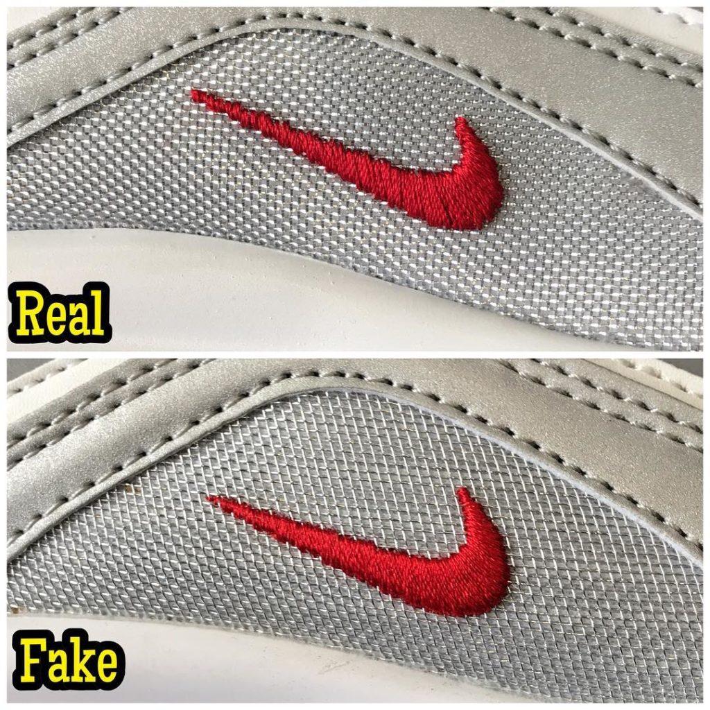nike am97 silver bullet real fake swoosh