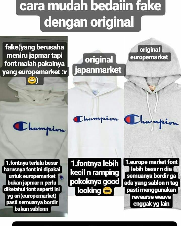 membedakan hoodie champion ori kw