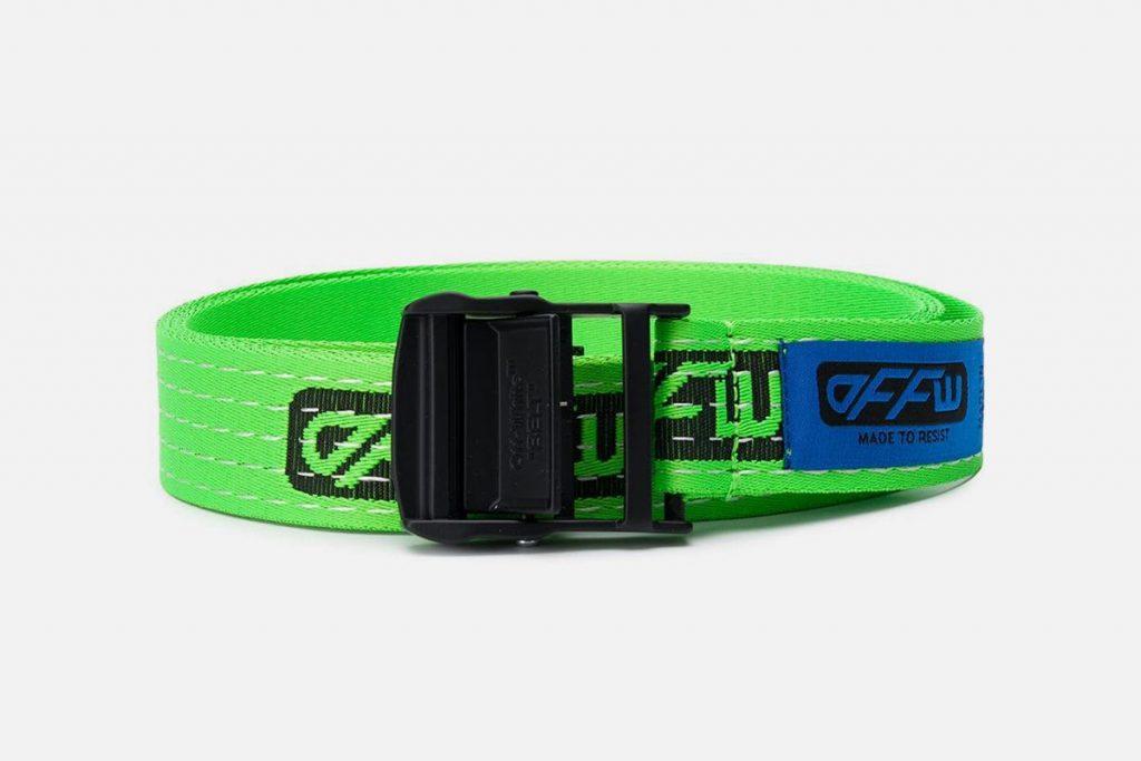 off white tape logo belt neon green