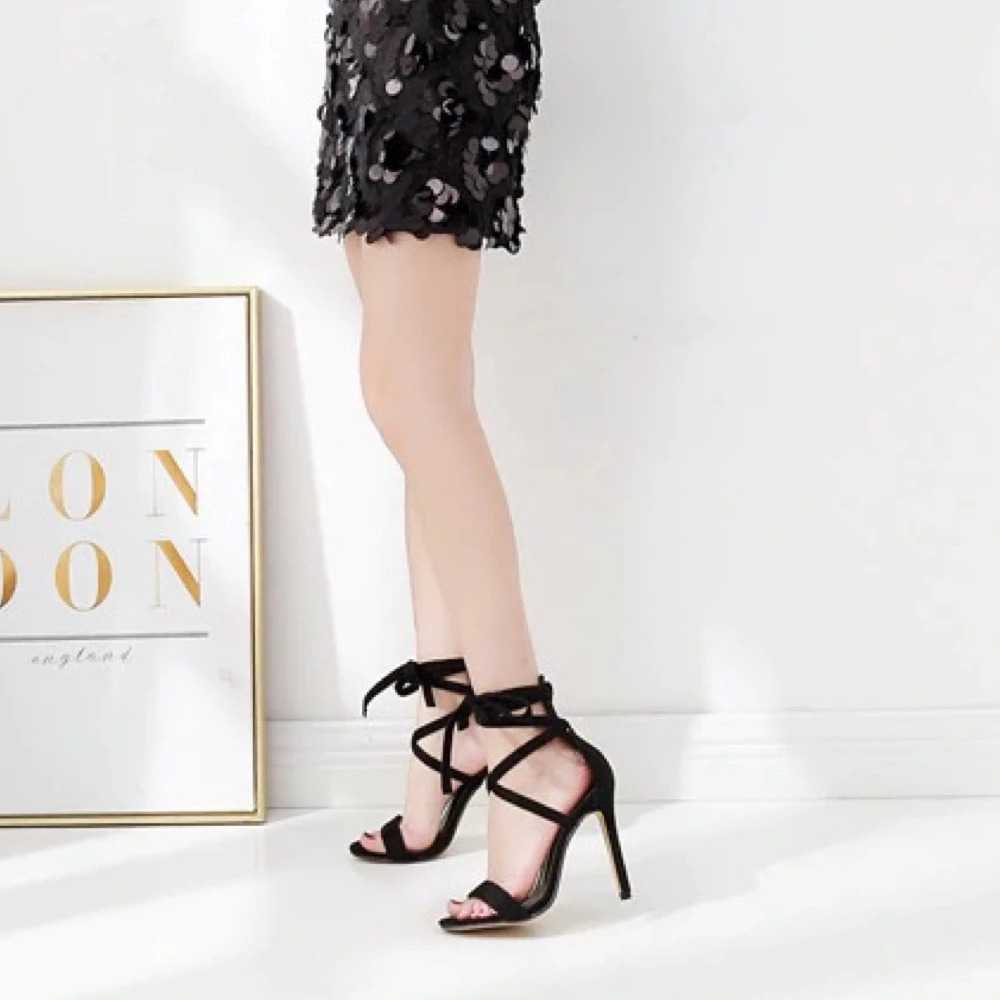 Trendy Ankle Strap Gladiator Tied up open toe Black