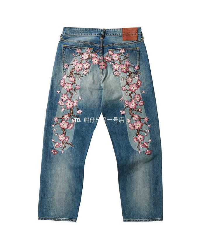 Palace X Evisu M/Seagull/Daicock Cherry Blossom Embroidered Washed Selvedge Denim Jeans