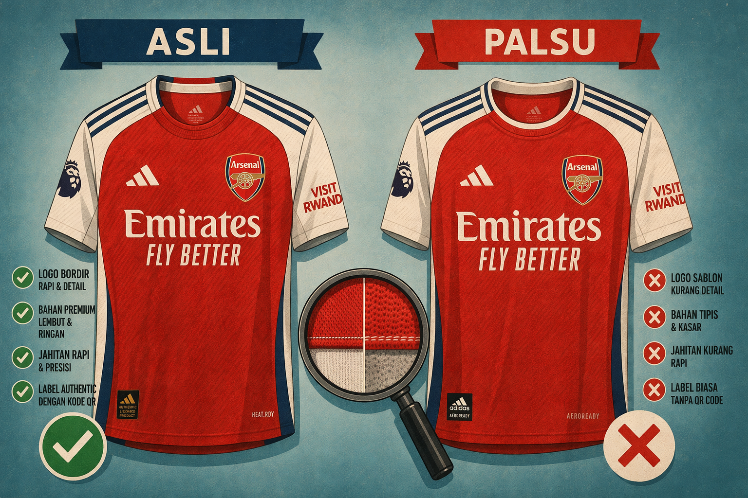 Cara Membedakan Jersey Arsenal Asli vs Palsu: Legit Check Lengkap 2026