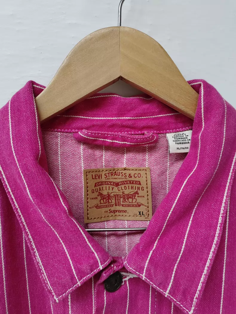 Levi's X Supreme Striped Pink Denim Jacket