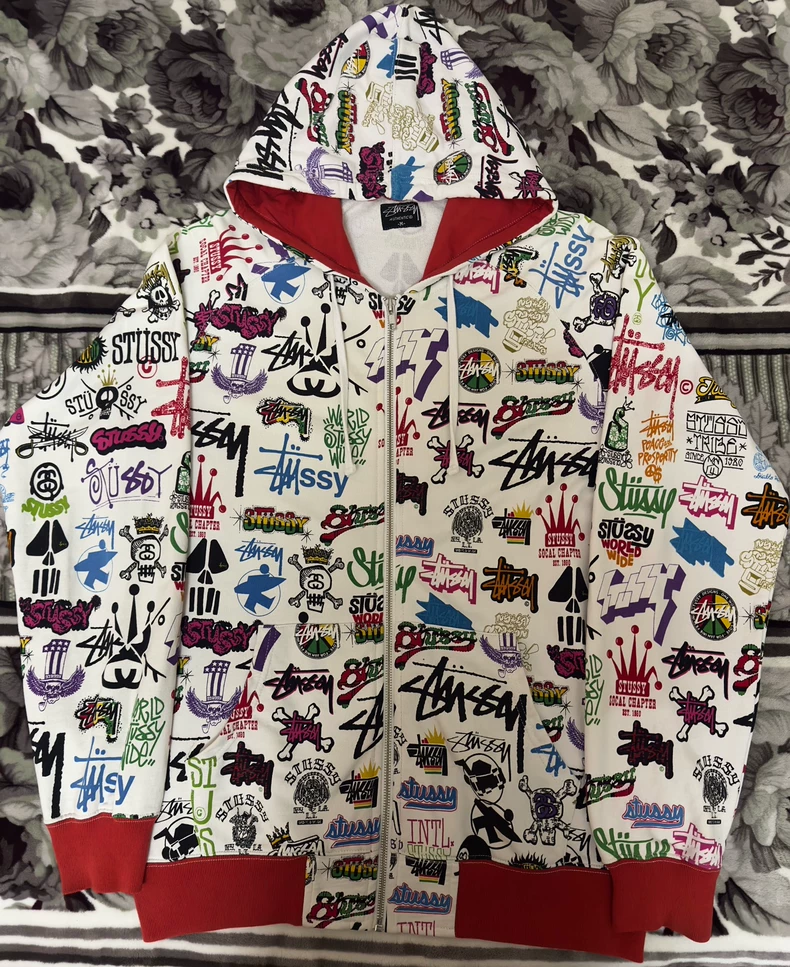 Vintage STUSSY ALL LOGO Zip Hoodie