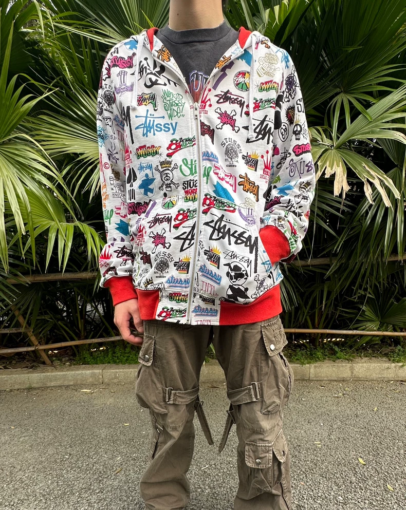 Vintage STUSSY ALL LOGO Zip Hoodie